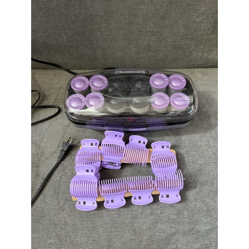 Conair Hot Rollers Set w/ Clips Purple & Black Heated Hair Curlers EUC